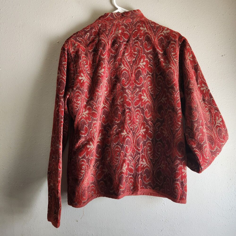 Women's Red Paisley Button-Front Jacket - Picture 6 of 10